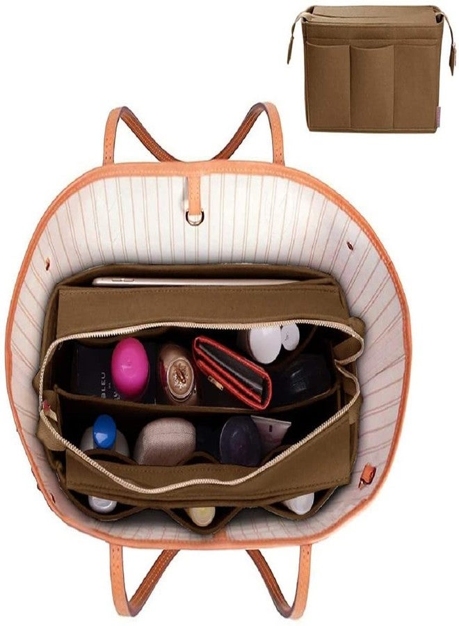 SYUTAM Women Felt Purse Organizer Insert for Ladies Handbag, Hobo Bag, Multiple Storage Compartment with Detachable Zipper Cover-Biege(8.85x4.5x5.5) inch(Small) - Image 2